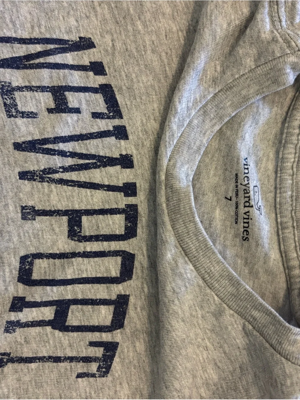 Vineyard Vines Heather Gray Tee with Navy 'NEWPORT' Print